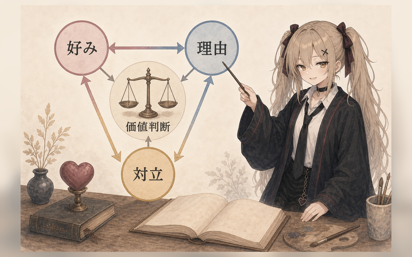 価値の議論では、好みを入口にしつつ、理由と衝突関係を明らかにする。